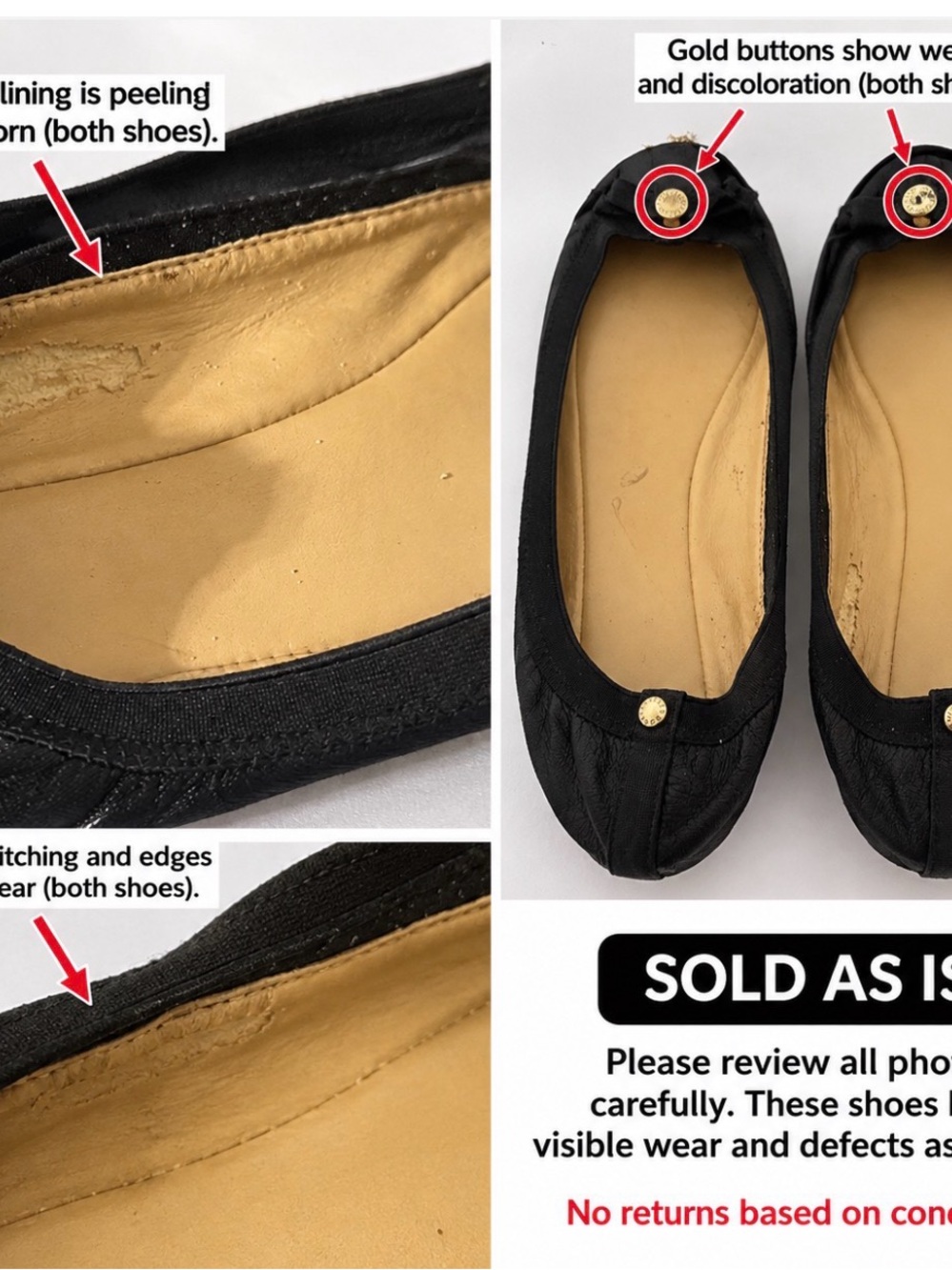 Michael Kors Black Ballet Flats with Gold Button Detail